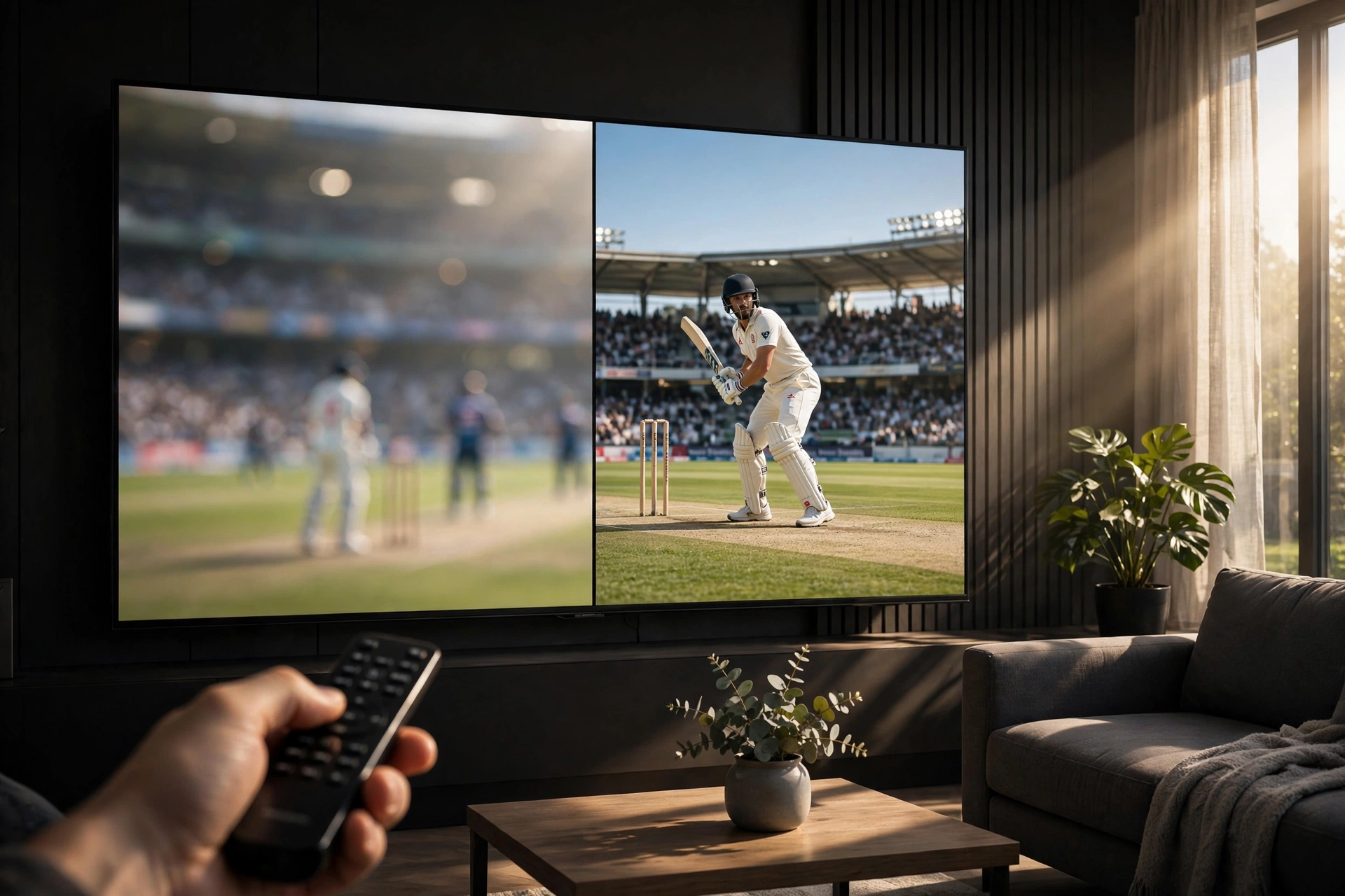 Side-by-side comparison of blurry versus sharp HD video quality on a screen
