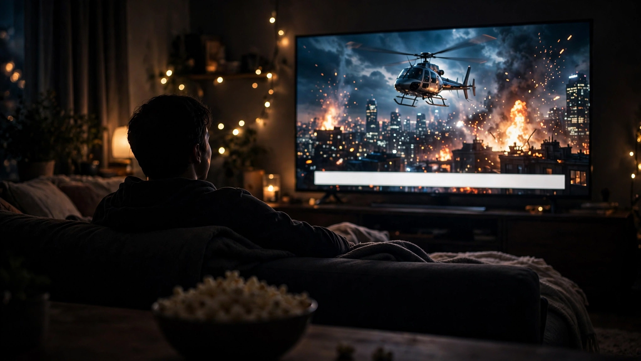 TV screen showing a movie scene with subtitles displayed at the bottom