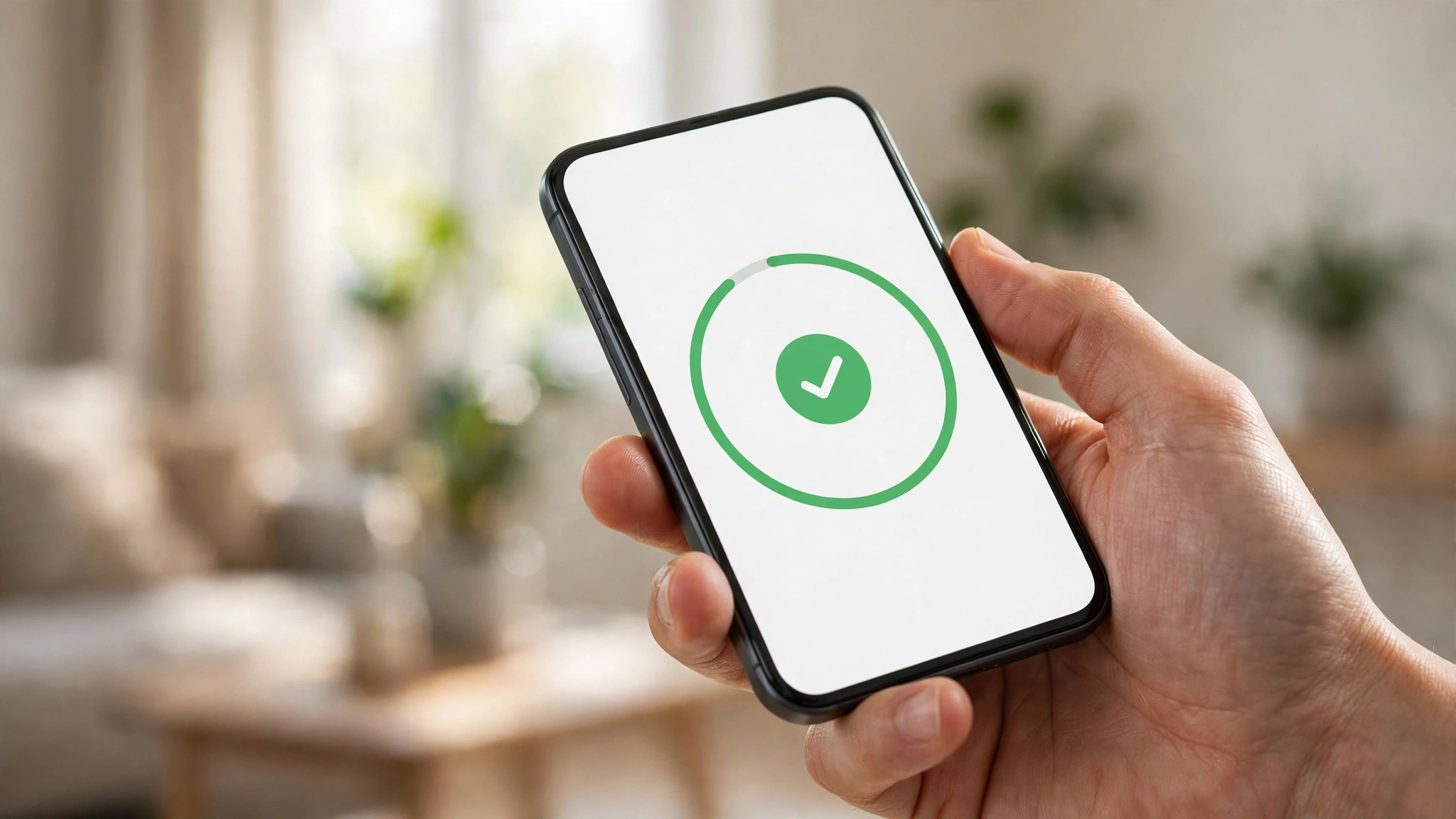 Phone screen showing an app update progress bar with a checkmark